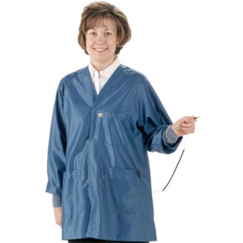 ESD-Safe Hallmark Style Coat in IVX-400 Fabric with Cuffs, Royal Blue, Large, 41" Long